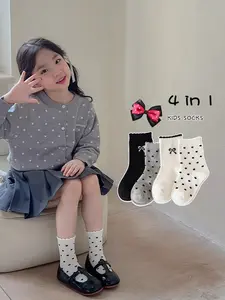 4 in 1 Kaos kaki anak-anak produsen grosir penjualan langsung kaos kaki renda polkadot busur anak perempuan kaos kaki putri lucu serbaguna