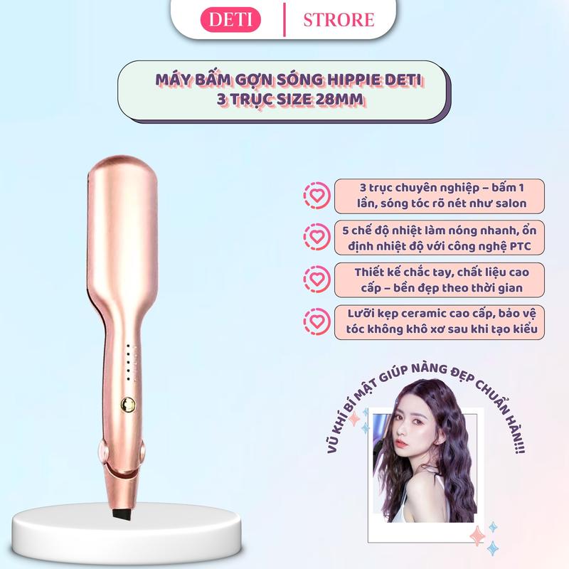  Máy Uốn Tóc Xoăn Sóng Nước Hippie 32 Thiết Kế 3 Trục Gốm Sứ Ceramic Cao Cấp Máy Làm Xoăn Sóng Nước Chỉnh Nhiệt Tạo Kiểu 