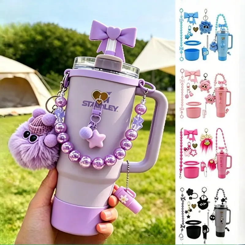 8 IN 1 Aksesori Gelas Air / Aksesoris Tumbler Set Dengan / Gantungan Boneka Lucu Dan Rantai Tas Hiasan Botol Minum Aesthetic