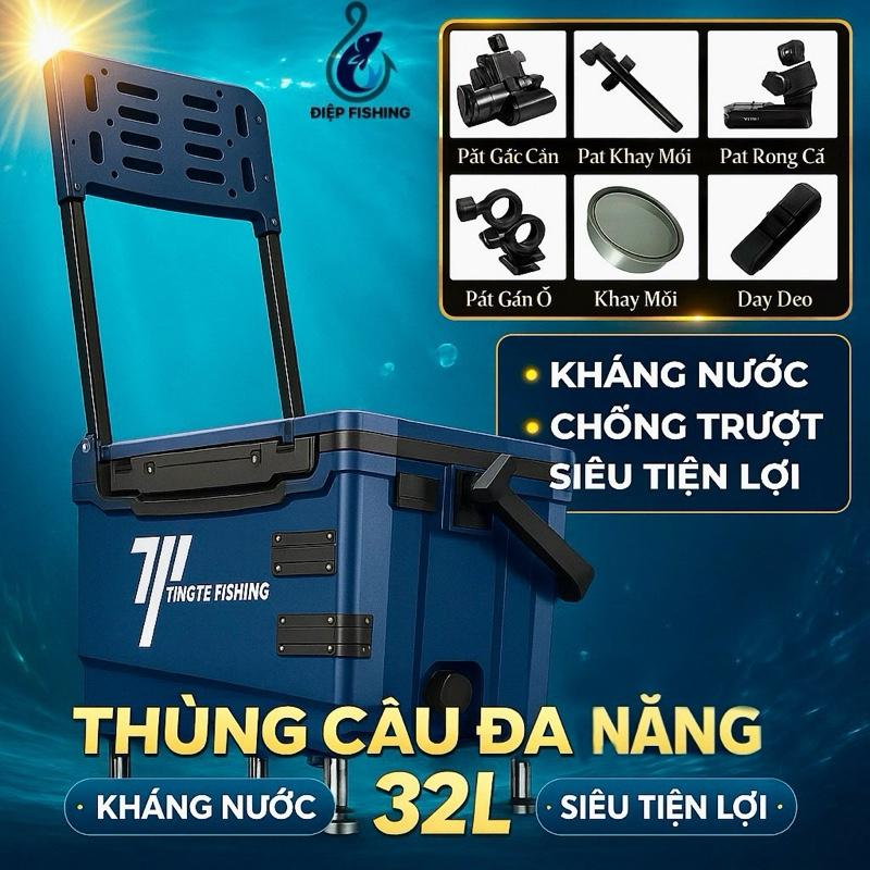 Chính Hãng Thùng câu đài TINGYE FISHING 32L Bản nâng cấp. Có Pass Gác Tay Trái & Phải Đi Câu Bắt Cá Fishing Câu Cá Đồng
