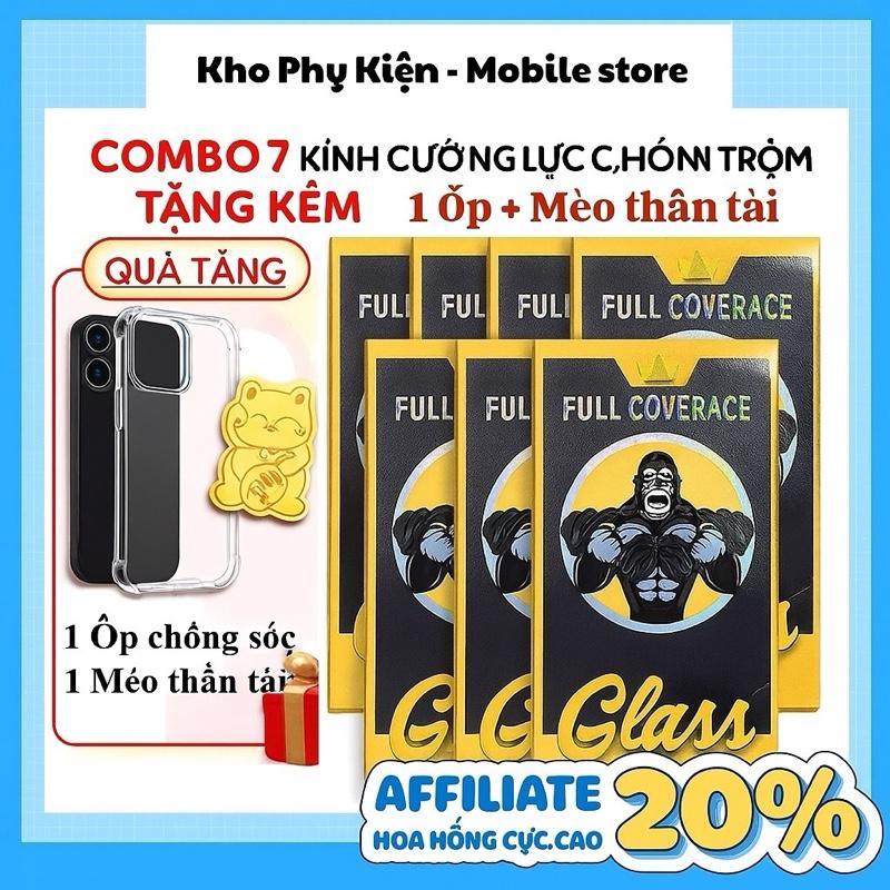  KINGKONG GLASS Combo 7 Kính Cường Lực Bảo Vệ Thông Tin Cá Nhân Chống Nhìn Trộm Tặng Ốp Chống Sốc & Mèo Thần Tài Dành Cho iPhone X 11 12 13 14 15 16 17 