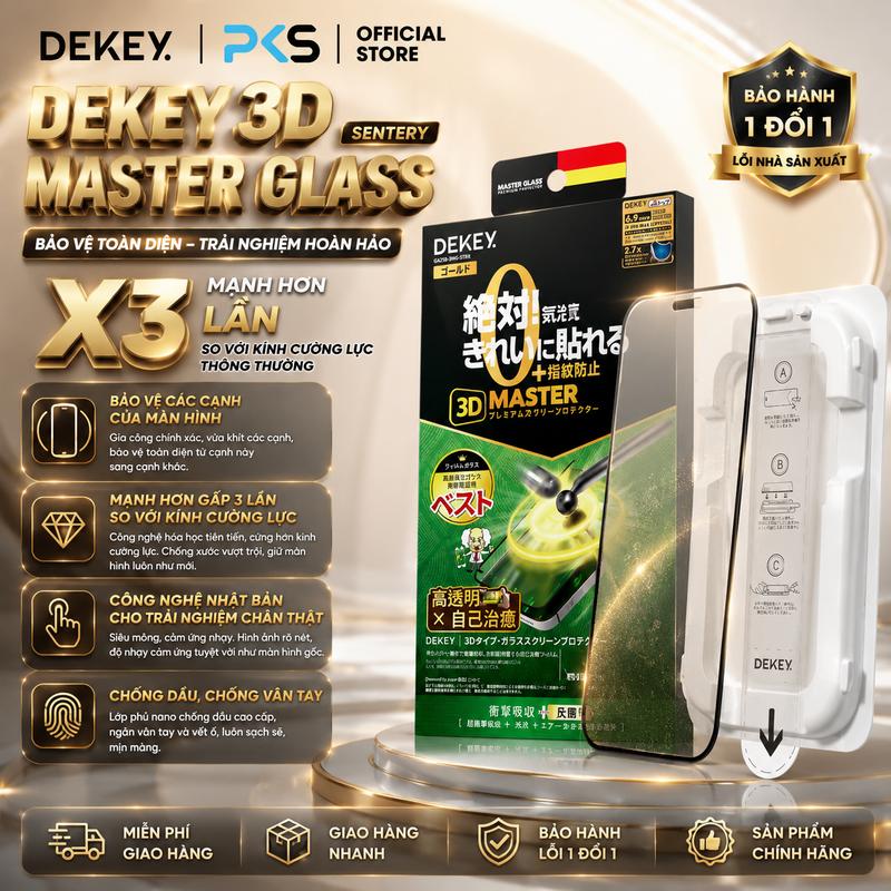 Kính Cường Lực Dekey 3D Master Glass Sentery Có Khung Dán, Không Lẹm Viền Đen, Bảo Vệ Màn Hình iPhone