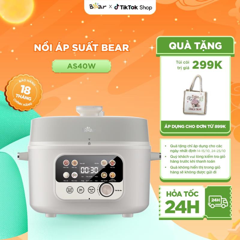 [Ưu Đãi Sốc] Nồi Áp Suất BEAR 4L Nồi Hầm Điện Nồi Hầm Áp Suất Đa Năng Nồi Hầm 8 Chế Độ Hầm Lẩu Nấu Ăn Nhanh Chống Dính Dễ Vệ Sinh An Toàn SB-AS40W