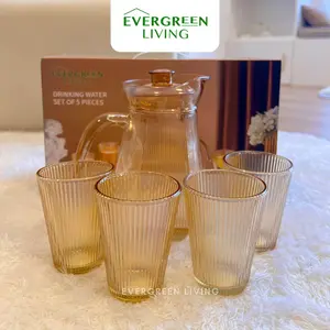 [COD] EVERGREEN Teko + Cangkir Gelas Kaca Set 5 in 1 Pcs Parsel Lebaran Kado Pernikahan Hadiah Hampers Lebaran Imlek Natal Ulang Tahun Murah