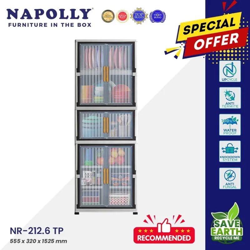 Napolly Lemari Rak Piring 6 Susun NR-212.6 TP Plastik Polypropylene Anti Rayap & Jamur Furniture Minimalis Estetik 1