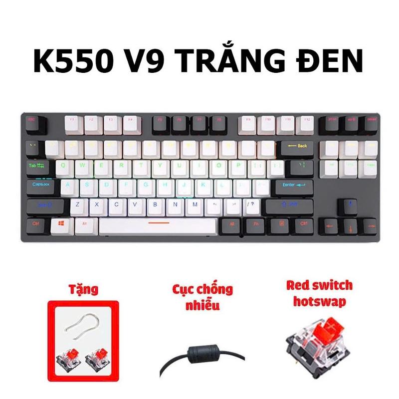 Bàn phím cơ có dây K550 V9 Red Switch led đa điểm ánh sáng nhiều màu cục chống nhiễu từ tính có hotswap