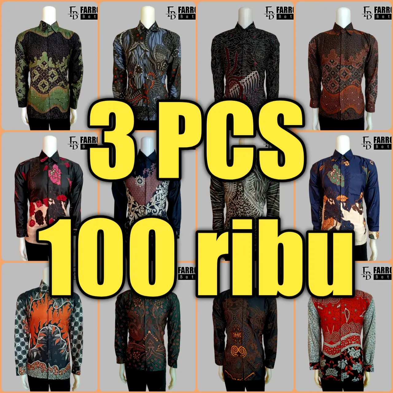 PAKET MURAH 100RIBU 3PCS Baju Batik Pria Lengan Panjang Katun Fashion Modern Kondangan Cowok Atasan Nyaman Seragam