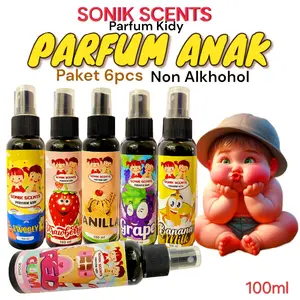 Paket 6pcs Parfum Kidy Sonik Scents 100ml Parfum Anak Cowo Cewe Non Alcohol Bpom Perfume  Wangi Anggur Banana Mango Wanginya Wangi Mengandung Skin Nice Castor Oil dam Niacinamide