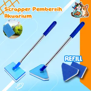 Pembersih Kaca Aquarium Anti Gores Scraper Lumut Algae Gagang Panjang Aman & Awet