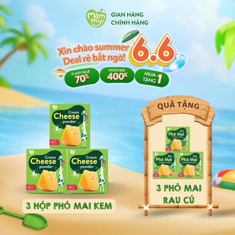 [MUA 3 TẶNG 3] Combo 3 hộp phô mai tách muối Mămmy dạng bột rắc cơm, cháo cho bé ăn dặm, hộp 10 gói - Tặng 3 hộp phô mai rau củ