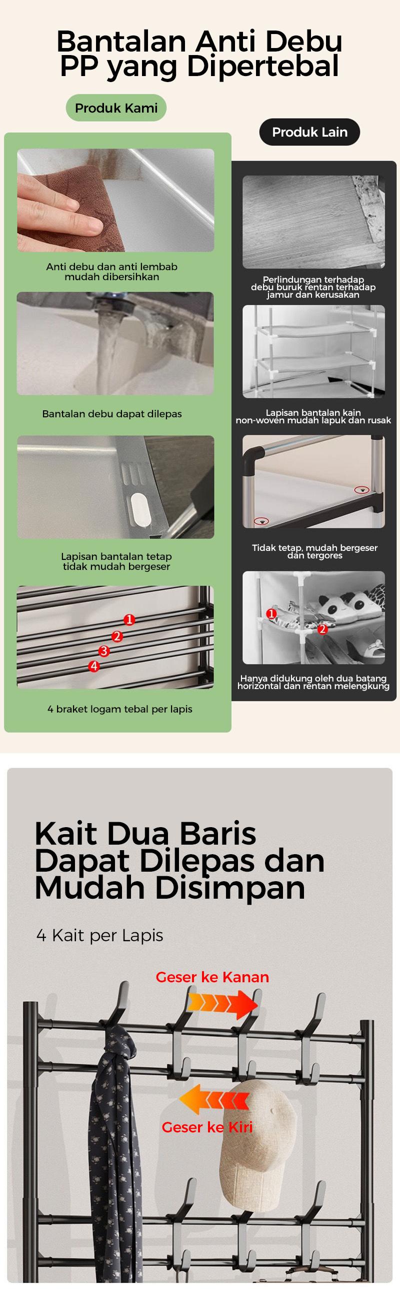 Product Introduction of 【Tahan debu】【Full cover】【Instal 1 menit】【COD】【24H Shipping】Aonez Rak sepatu dan topi anti debu Rak Gantungan Baju Stand Hanger Rak Sepatu Penyimpanan Jaket Topi Rak Jemuran Baju Rak Sepatu Sandal Rak 9