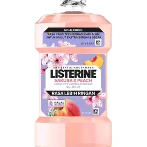 Listerine Sakura & Peach Mouthwash 250 ml - No Alcohol, Rasa Lebih Ringan, Lawan 99.9% Kuman Penyebab Bau Mulut, Halal