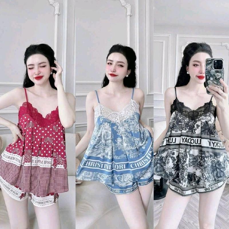 BIGSIZE (80_120KG) Bộ 2 dây quần đùi Vãi lụa gấm xước cúc bọc phối ren mềm mát mặc nhà mặc ngủ mặc nhà