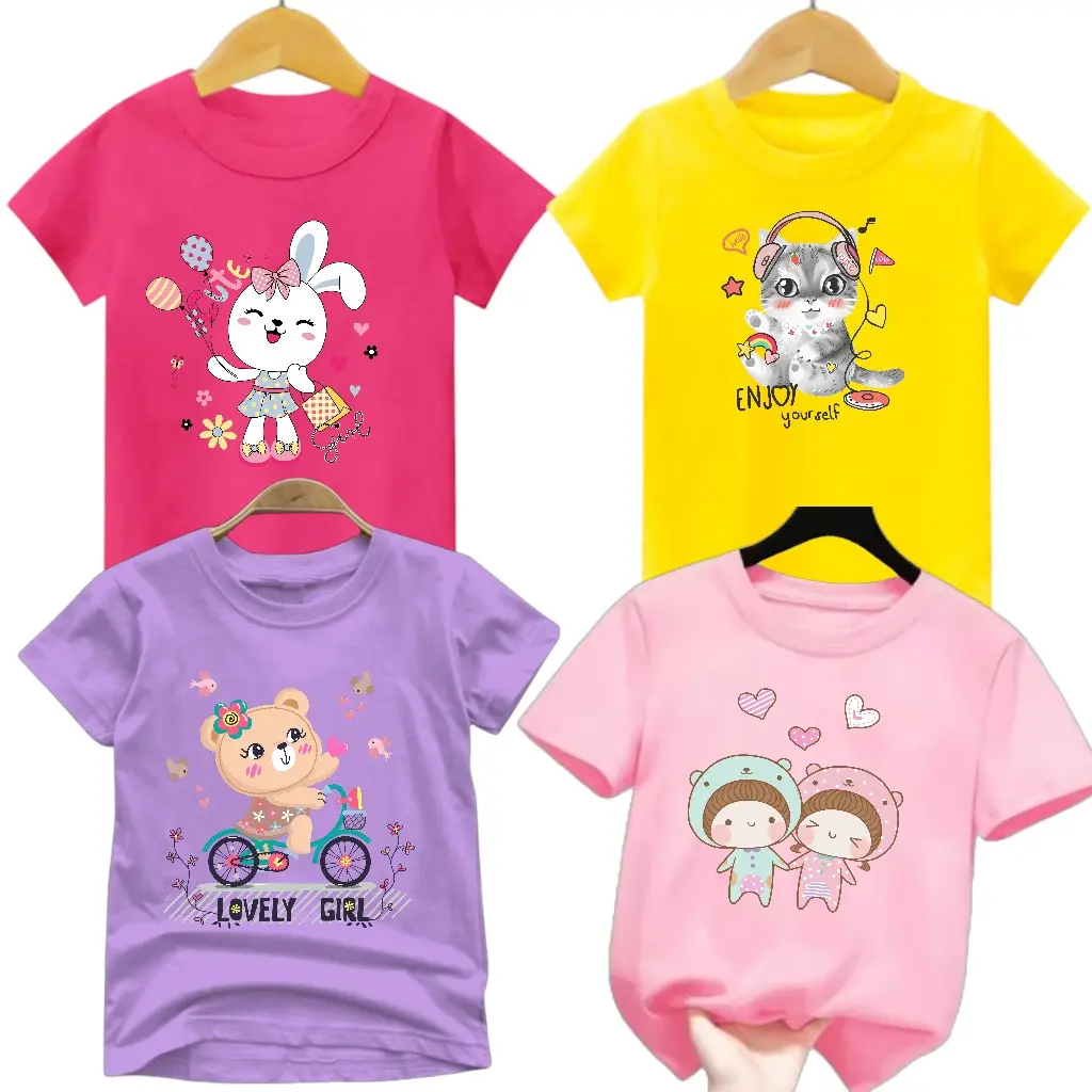 promo kaos atasan anak perempuan di obral murah 4 pcs 49ribu motif terbaru bahan semi cotton