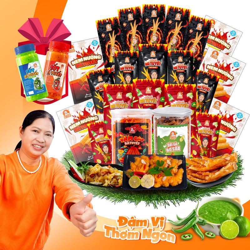Tặng 1 hũ sốt bất kì + 5 nem bà Tuyết Combo MIX CHÂN GÀ VÀ ĐÙI GÀ BÀ TUYẾT: 5 chân rút + 5 chân sả + 5 chân có xương + 1 tăm cay + 1 đùi gà - ĂN CÙNG BÀ TUYẾT M16