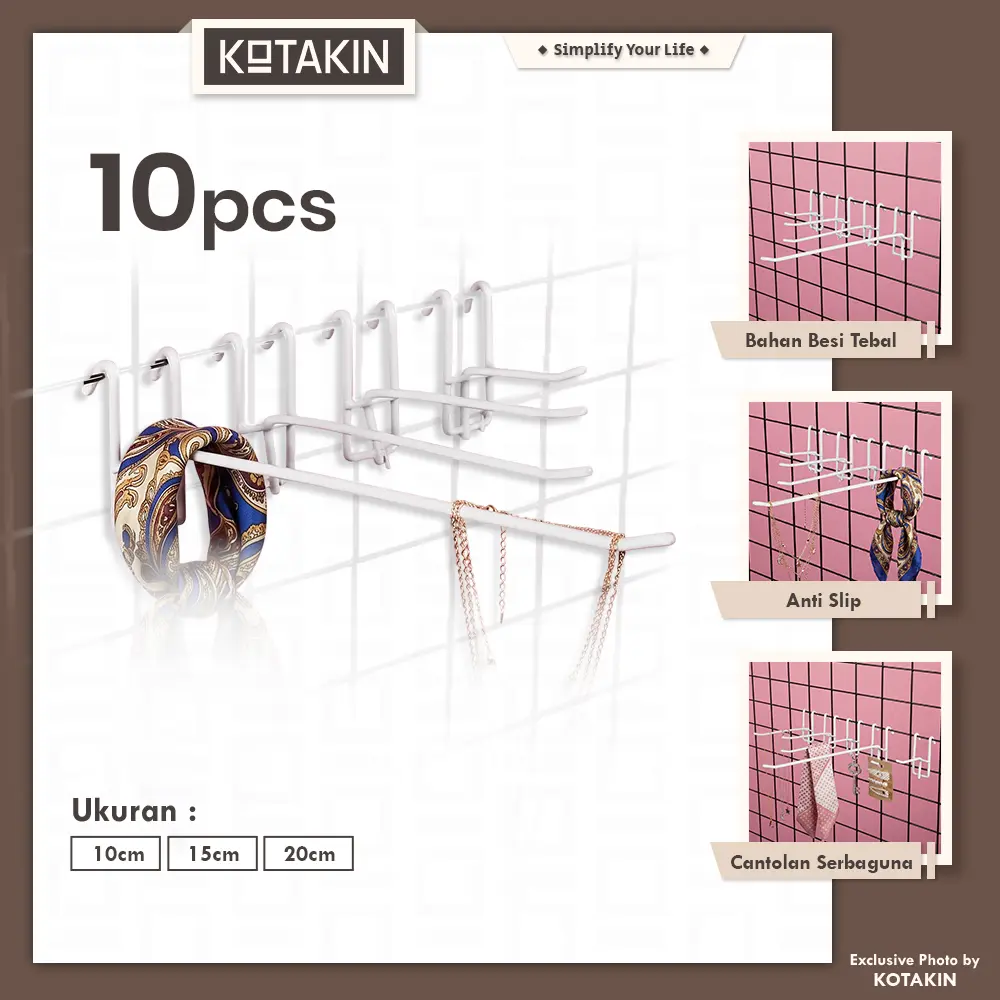 KOTAKIN 10PCS Cantolan Ram Kawat Gantungan Display Hijang Hiasan Dekorasi Kamar Dinding Aesthetic