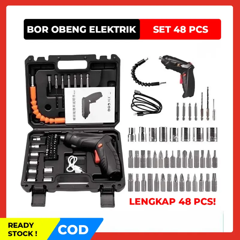 Mesin Obeng Listrik Bor Cordless Tools Screwdriver Set Koper 48 0