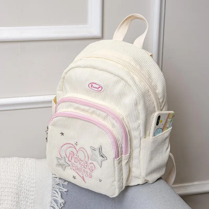 Corduroy tas sekolah kecil fashion korea bag kuliah tas ransel wanita Import Tas Sekolah Kecil Ringan Komuter 5