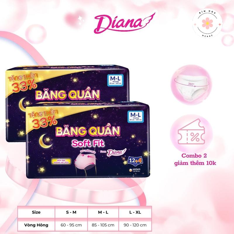  Diana Combo 2 Bịch Băng Vệ Sinh Soft Fit Dạng Quần 24 + 8 Miếng Siêu Mỏng 0.3cm Ngủ Ngon Mọi Tư Thế Size S M L XL 