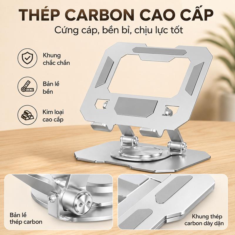 Giá Đỡ Ipad/Tablet/Bảng Điện Thoại Máy Tính Bảng Chất Liệu Thép Carbon, Chân Xoay 360 Độ Có Thể Gấp Gọn Siêu Chắc Chắn