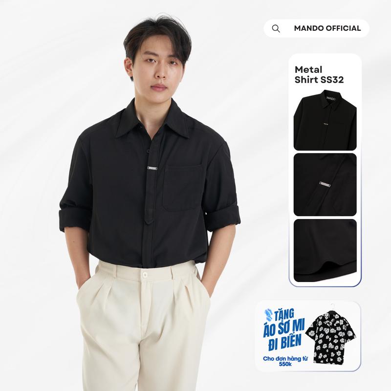 Áo Sơ Mi Metal-Shirt Giấu Cúc Tag Logo Kim Loại Oversized MANDO Menswear SHT032