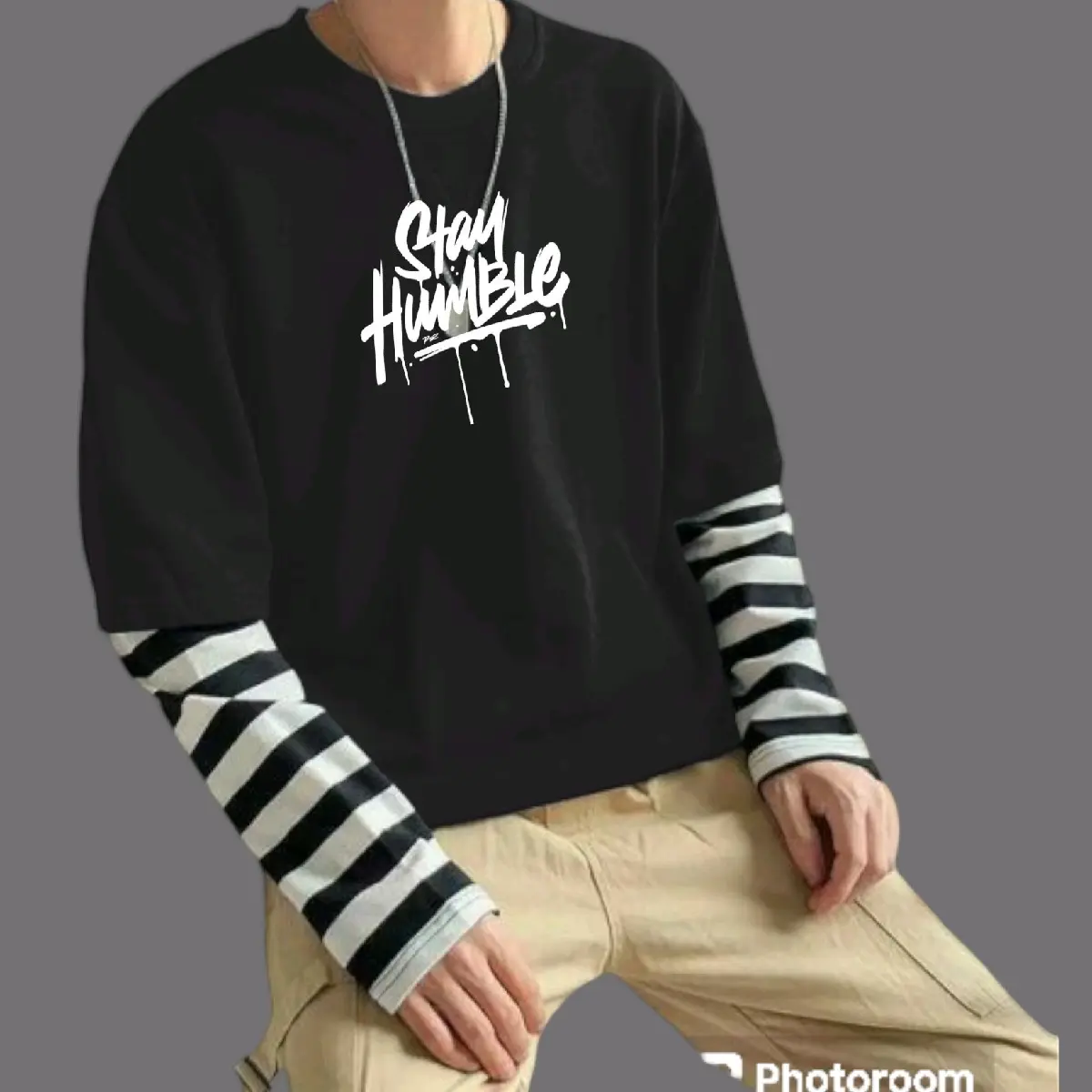 Baju Kaos Sablon Lengan Panjang Sambung Model Korea Style Fashion Lembut dan Nyaman