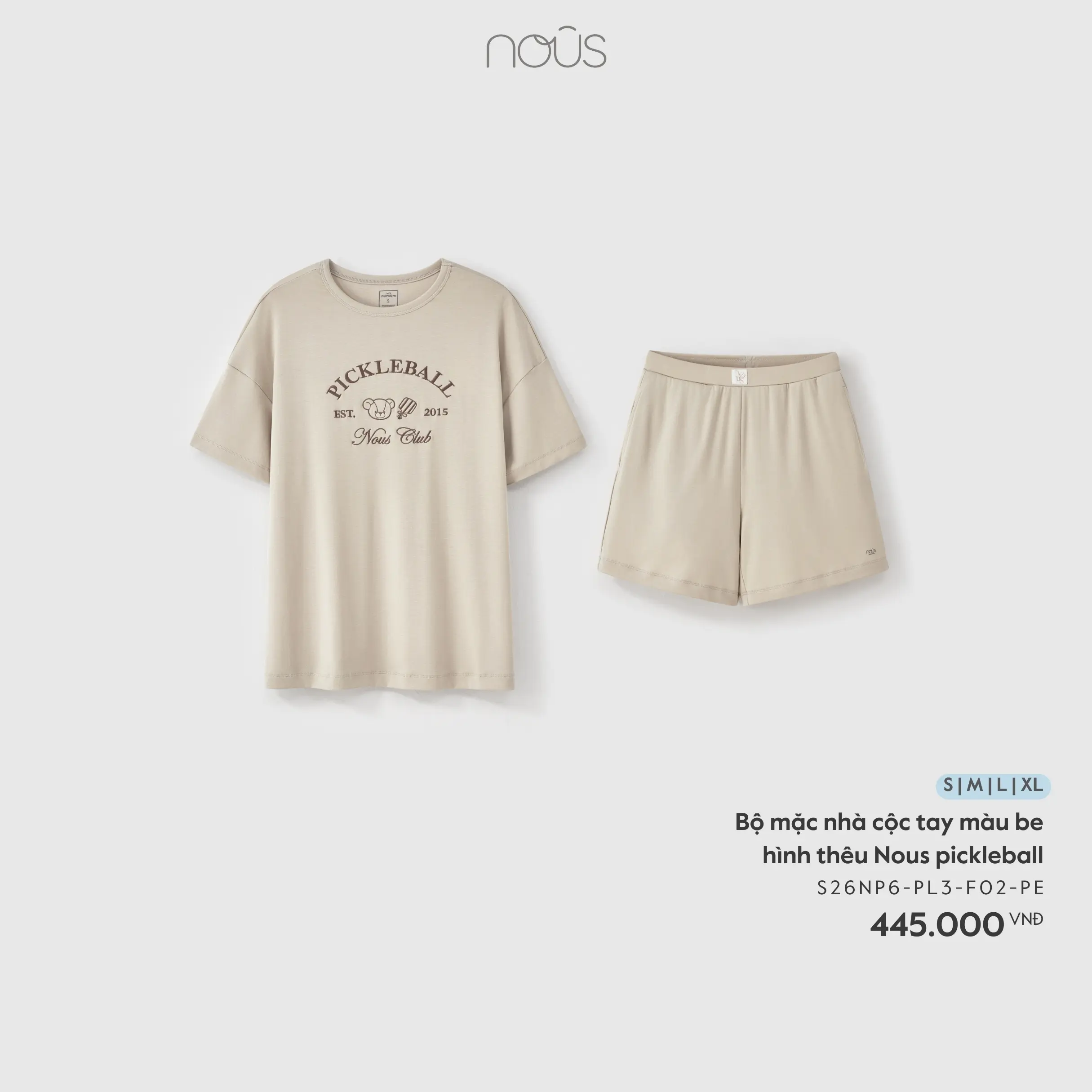 Bộ mặc nhà cộc tay màu be hình thêu Nous pickleball