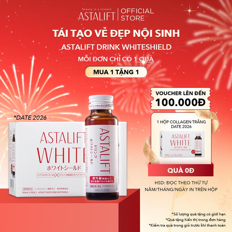 MUA 1 TẶNG 1 Nước Uống Collagen ASTALIFT White Shield Drink 1000MG Collagen Giúp Cấp Ẩm Hỗ Trợ Dưỡng Trắng Nội Sinh Lọ 50ml