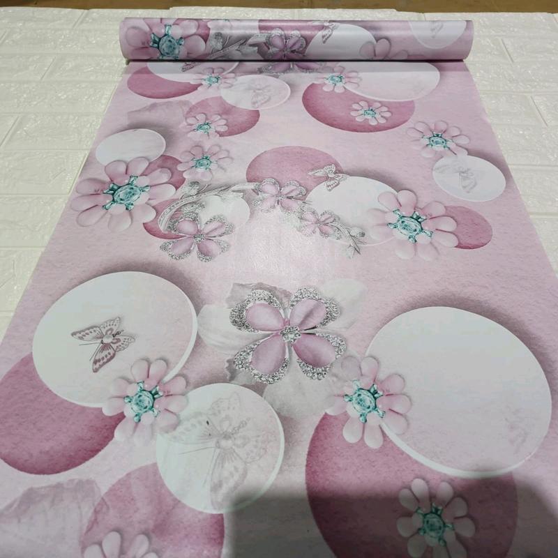 Wallpaper Stiker Dinding Motif Kupu-kupu pink Mewah Elegan Kertas 5