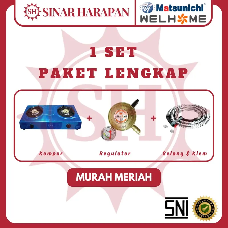 Paket Kompor Stainless 2 Tungku Matsunichi MS-328E & Selang Gas Regulator 0