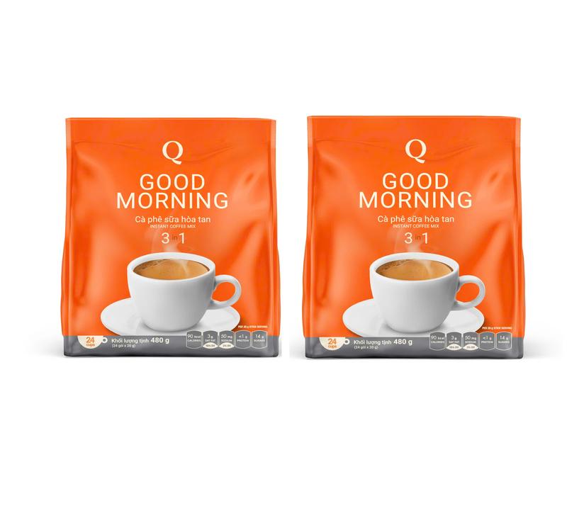 COMBO 2 BỊCH Cà phê sữa 3in1 Good Morning Trần Quang màu cam 24 ống x 20g thơm ngon cafe coffee