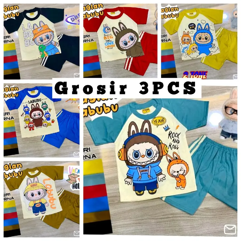 GROSIR 3PCS Set Duga Labubu viral Baju Kaos Labubu PAket Hemat Fashion 0