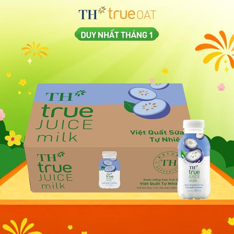 Thùng 24 chai nước uống sữa trái cây TH true JUICE MILK việt quất tự nhiên 300 ml 300 ml x 24