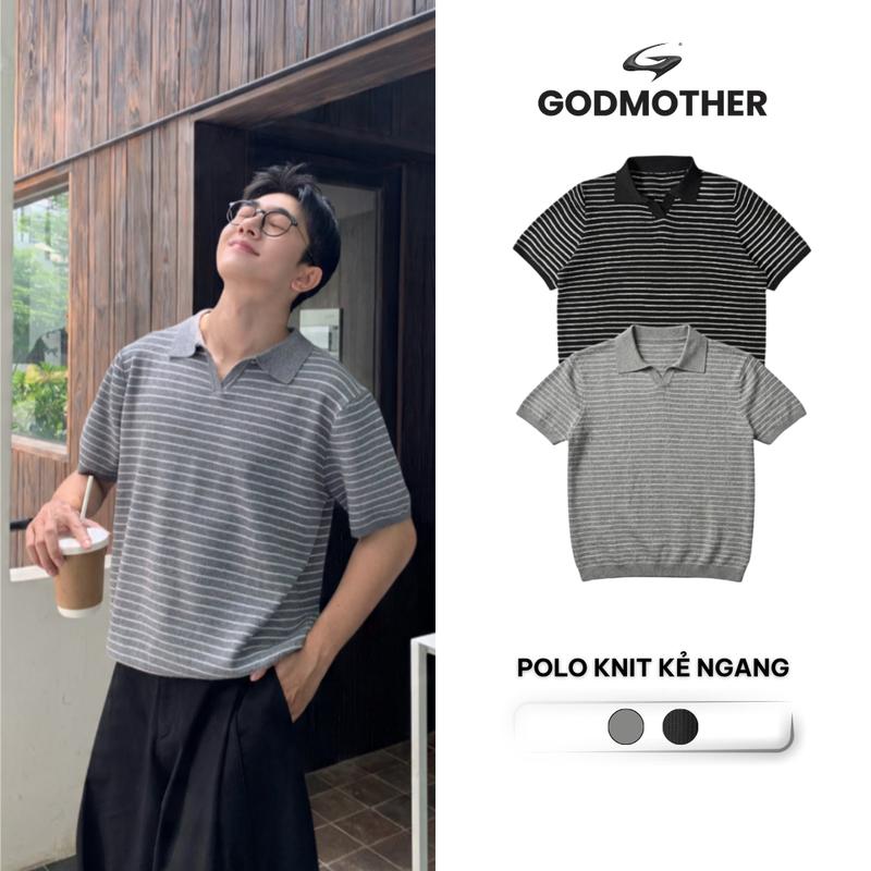 Áo Polo Knit Kẻ Ngang GODMOTHER Áo Len Dệt Kim Kẻ Form Rộng Cổ Bẻ Chất Liệu Thoáng Mát Phong Cách Basic PLS26004