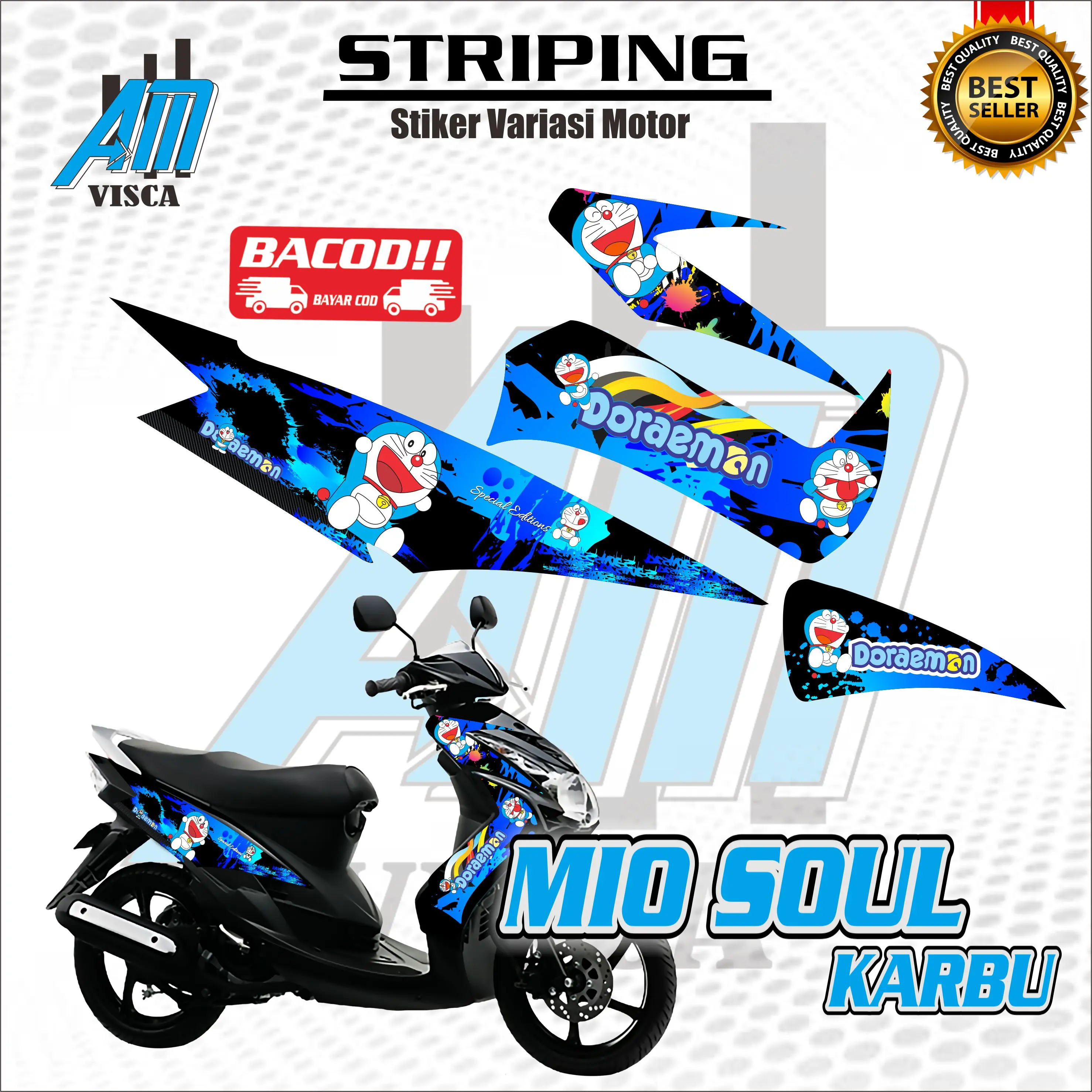 Striping Stiker Motor Mio Soul Karbu Variasi Motif Doraemon Motorcycle