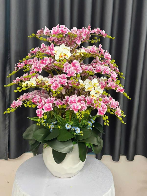 Chậu gốm dáng tròn 45 cành 90 nhánh lan tiểu hồ điệp dáng tròn 45 cành 90 nhánh màu Hồng+ TRẮNG. Trang trí decorr phòng bàn làm việc phòng khách.