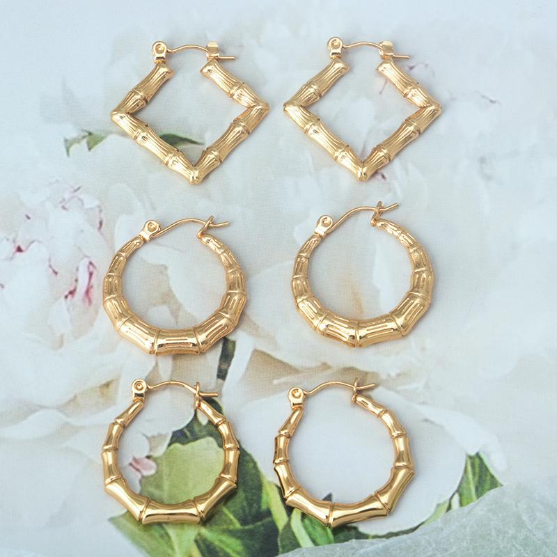 Product Introduction of Stainless steel cross-border fashion temperament all match personality simple geometric bamboo women's  gold earrings 2