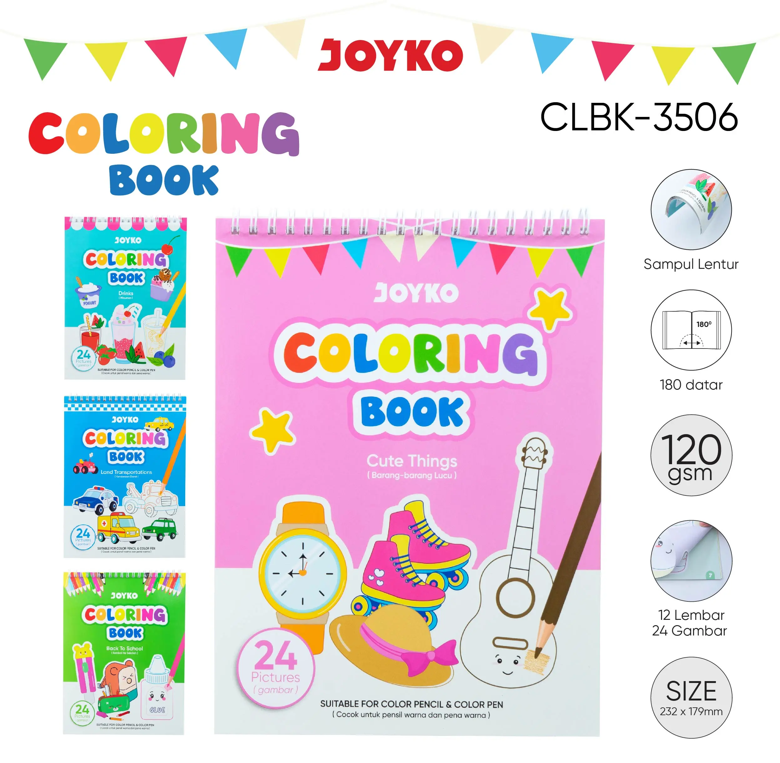 JOYKO Buku Anak TK dan PAUD Mewarnai Isi 12 Lembar Coloring Book CLBK-3506