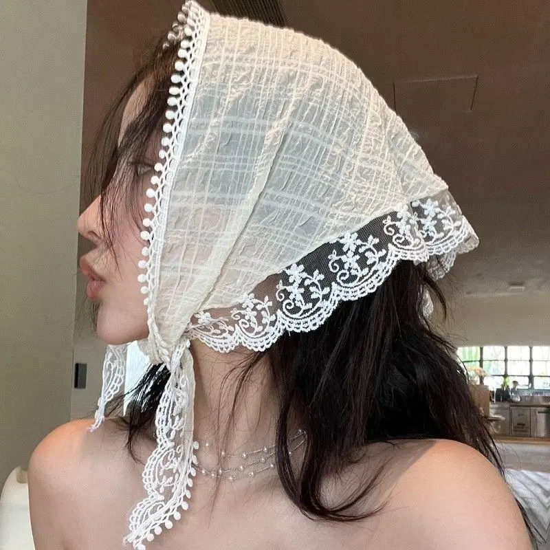 Gaya Aesthetic Raw Lace Syal Korea, Jilbab untuk Gaya Anda,Bandana Kain / Bando Kekinian / scarf/Gaya estetika asli