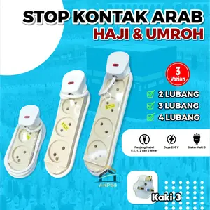 ANP88 - Stop Kontak Arab 3 Kaki 2/3/4 Lubang Kabel Tembaga 250V 10A 0,5/2/3 Meter untuk Haji Umroh Arab Saudi Singapura Hongkong Australia Eropa