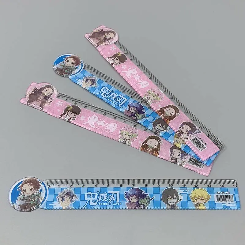 Demon Slayer Kimetsu No Yaiba Kamado Tanjirou Nezuko 15cm Anime Ruler Wavy Line Cute Student Kawaii Plastic Ruler Kids Gifts School Office Supplies