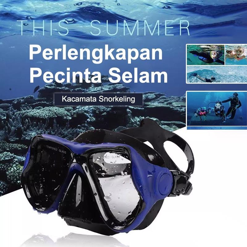 Kacamata Snorkeling / Renang Anti Kabut - Kaca Tempered HD, Perlengkapan Selam untuk Pemula & Profesional, Termasuk Snorkel