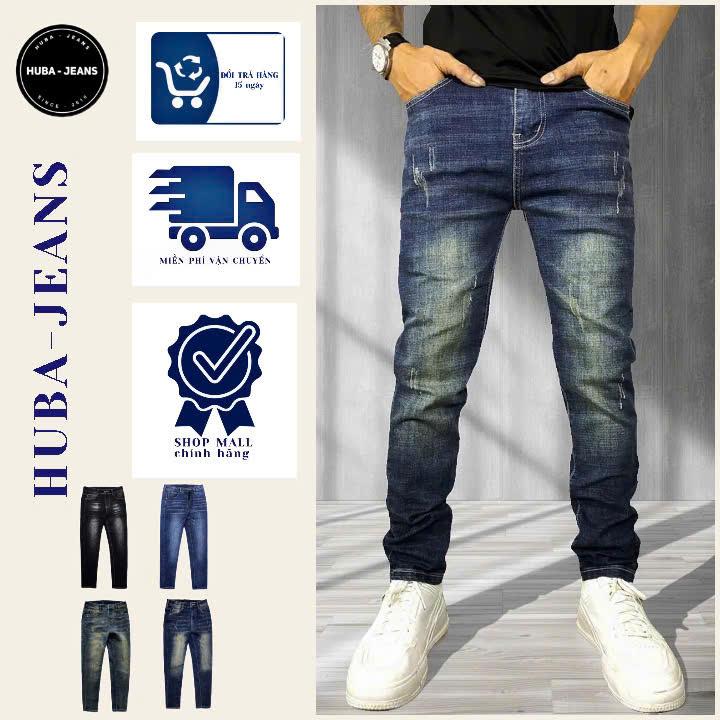 Quần jeans nam PHOM ÔM ỐNG ĐỨNG wash thời trang Menswear Pants Có Túi Denim quầntàntật quần purple quần biker HUBA-JEANS
