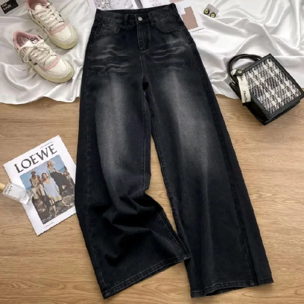Celana Jeans Wanita Outfit Kekinian Terbaru Kulot Loose Skena Korean Style Warna Hitam Panjang