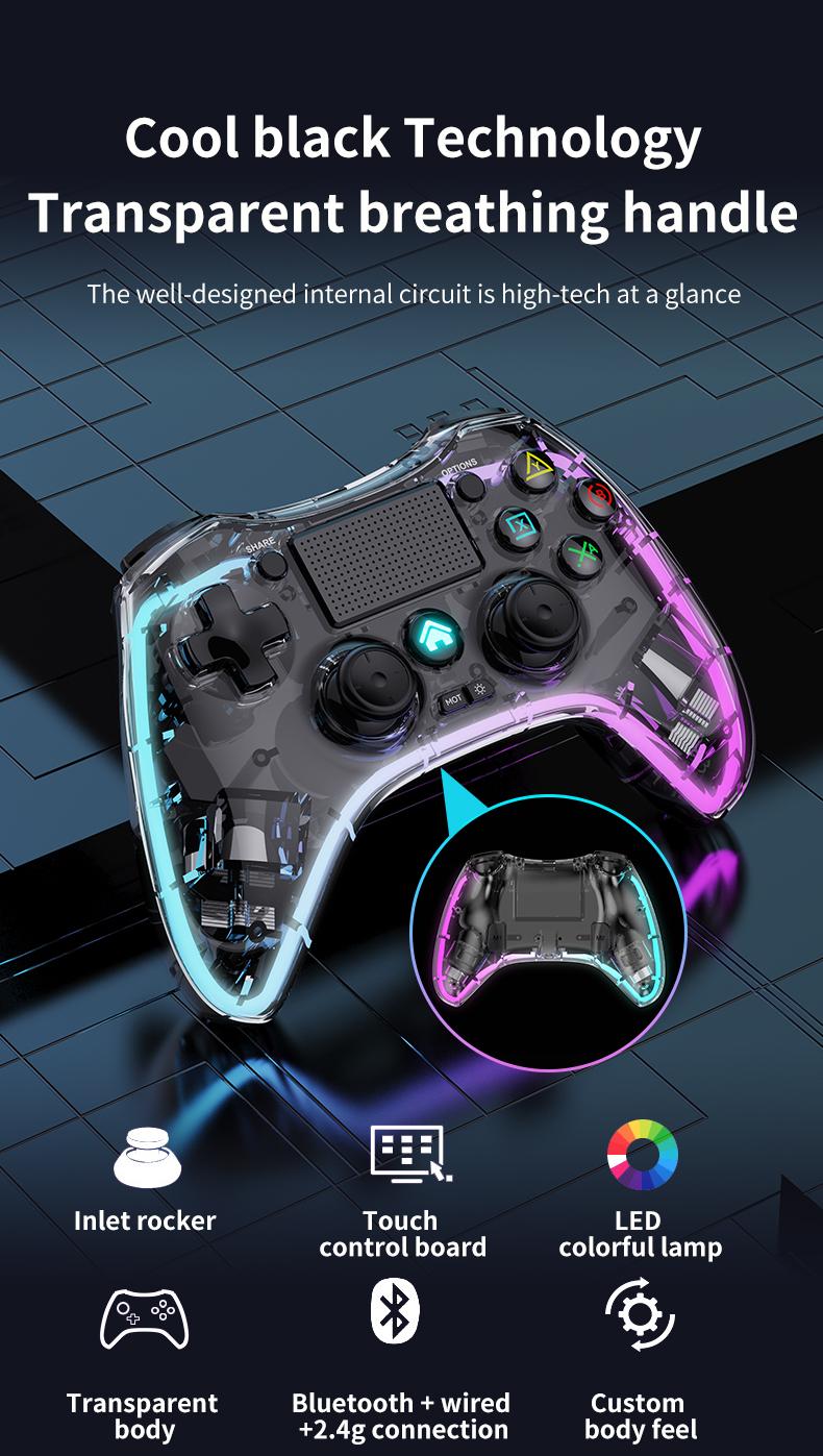 Product Introduction of Bộ điều khiển trò chơi không dây cho máy chơi game Ps4, Bluetooth , Gamepad, Cần điều khiển với đèn RGB, Bluetooth , Gamepad cho Playstation 4 4