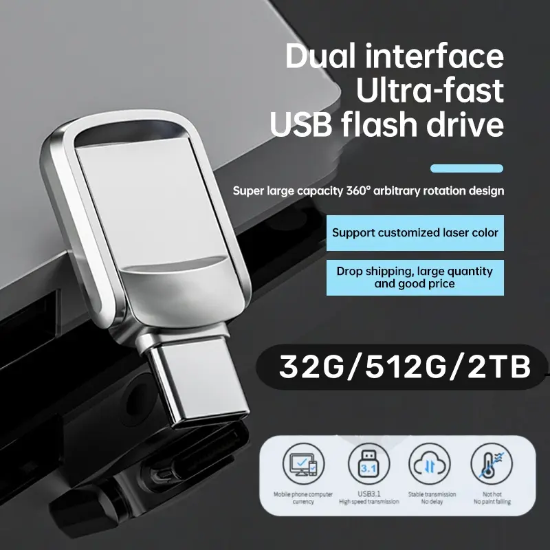 Flash Drive Mini Pen Drive USB 3.1 Type C High Speed 1TB 2TB 512GB 64GB 128GB 256GB 32GB 512GB Memory Stick - Otg, Storage 0