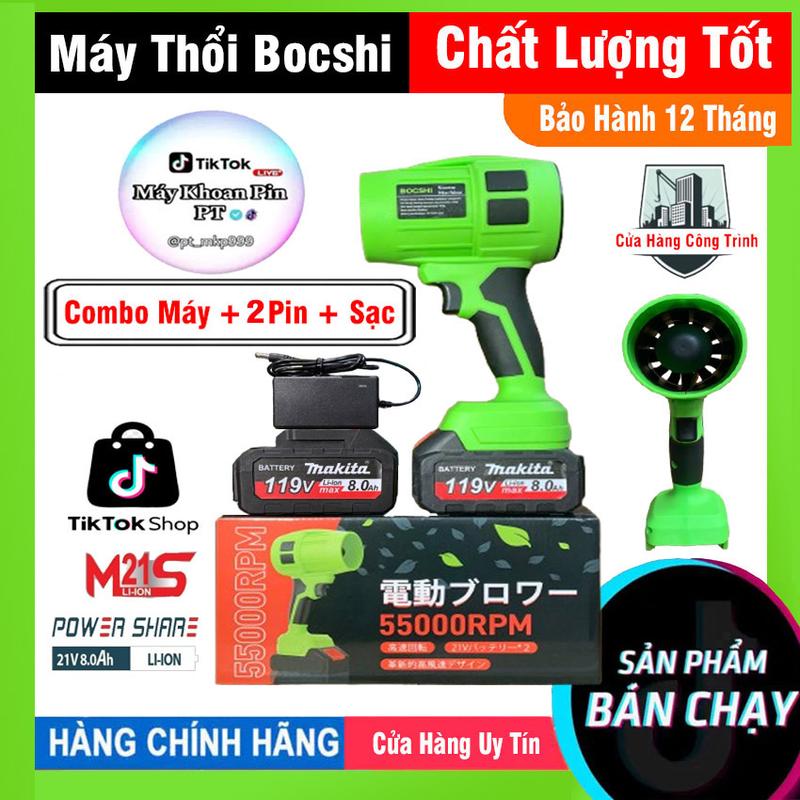   ĐỘC QUYỀN KHOAN PIN PT  Máy thổi phản lực không dây Bocshi lực thổi 800g chân pin 4cm ,Quạt thổi phản lực siêu mạnh công suất 1000W động cơ lõi đồng bảo hành 12 tháng 