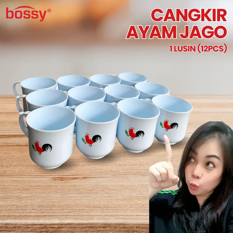 BOSSY Gelas Cangkir Model Ayam Jago Isi 12 Pcs Ukuran 400 ML Bahan Tebal Murah 0