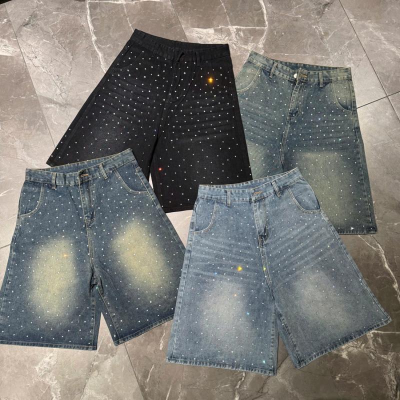 Quần short jeans baggy lửng " BLING ĐÁ " nam nữ ống rộng suông Quần Wide Leg FAFIC Nam Ống Rộng, Quần Jeans Short Sọt đùi Lửng Ngố Jean bò