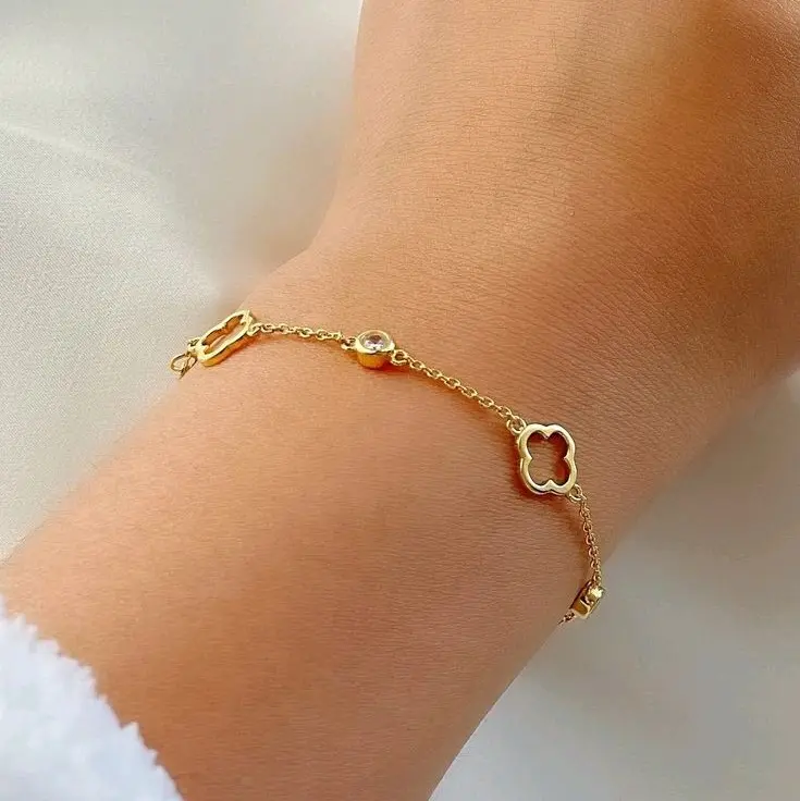 [HANO Accessories] - Gelang Clover Bolong Mata Titanium Gold, Silver, Rose Gold / Gelang Aksesoris / Gelang Korean Style / Gelang Fashion Trending Clover / Clover Bracelet 0